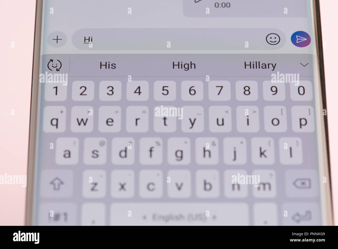 New york, Stati Uniti d'America - 21 settembre 2018: Texting Hi in messsanger skype sullo smartphone lo sfondo della schermata Vista ravvicinata Foto Stock