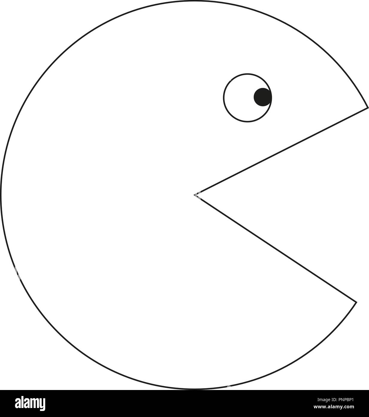 Pacman vettore icona simbolo segno su eps bianco 10 Illustrazione Vettoriale