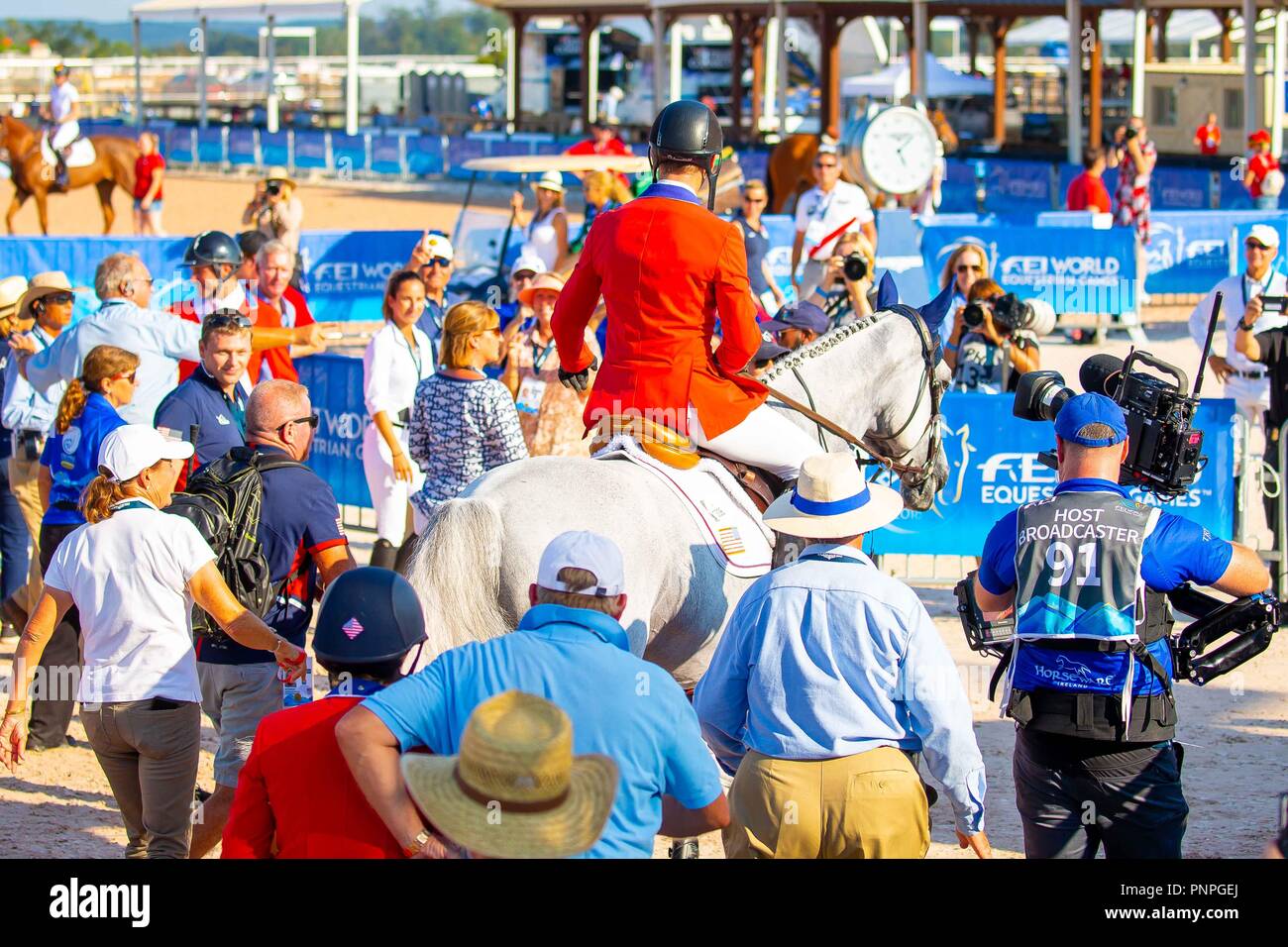 North Carolina, USA. Xxi Sett 2018. Team Oro. Stati Uniti d'America. Dietro le quinte. Celebrare.FEI World Team & singoli Campionati di salto. Showjumping. Secondo Concorso. Round 2. Giorno 10. Giochi equestri mondiali. WEG 2018 Tryon. Carolina del Nord. Stati Uniti d'America. 21/09/2018. Credito: Sport In immagini/Alamy Live News Foto Stock