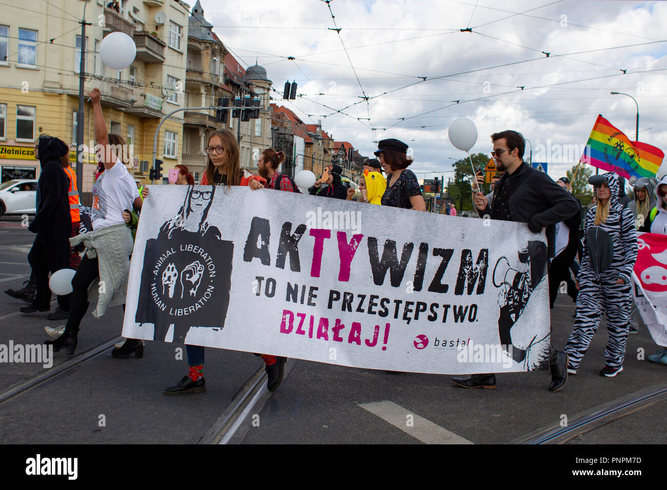 Poznan, Polonia il 22 settembre 2018. Amore animale Parade. Nationwide sfilata per i diritti e la liberazione degli animali. Una positiva sfilata dei diritti dell'animale difensori. Credito: Slawomir Kowalewski/Alamy Live News Foto Stock