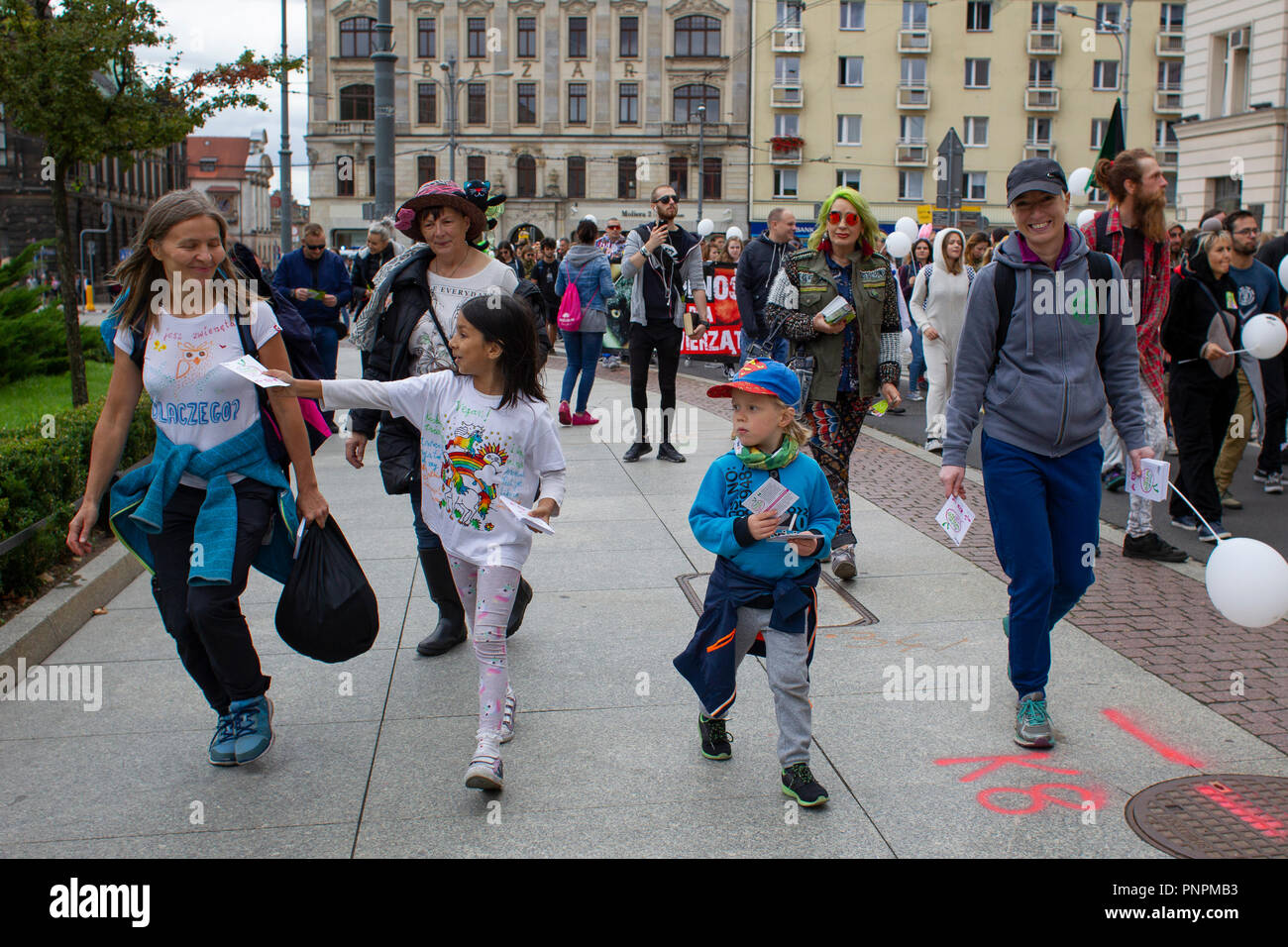 Poznan, Polonia il 22 settembre 2018. Amore animale Parade. Nationwide sfilata per i diritti e la liberazione degli animali. Una positiva sfilata dei diritti dell'animale difensori. Credito: Slawomir Kowalewski/Alamy Live News Foto Stock