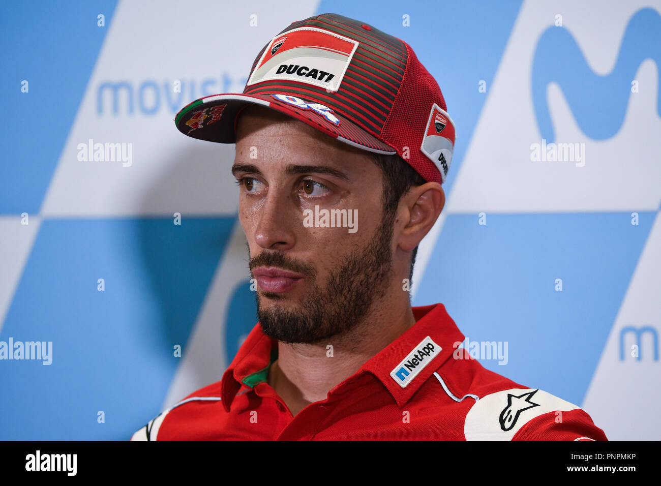 ANDREA DOVIZIOSO di Italia e il Team Ducati durante il Moto GP Press Conference dell'Aragona Grand Prix al Motorland pista di Alcaniz in Spagna su Settembre 22, 2018 (Foto: Alvaro Sanchez) Foto Stock