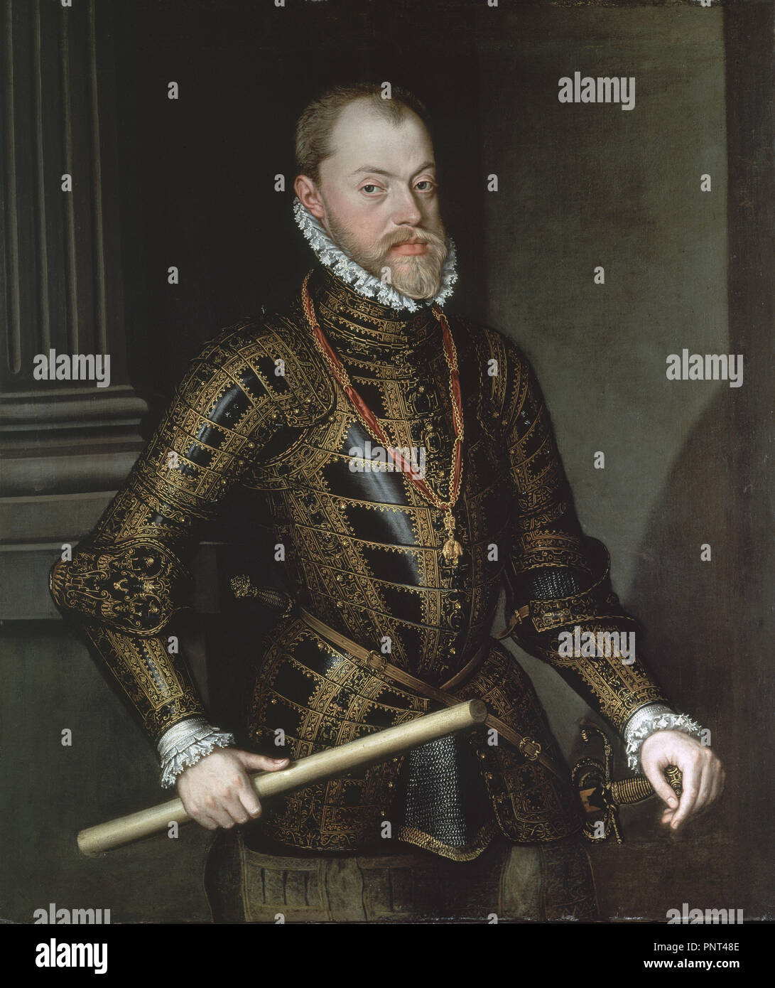 Filippo II di Spagna - 1570/71 - 109,5x92,4 cm - Olio su tela. Autore: Sanchez Coello, Alonso. Posizione: Pollock House. GLASGOW. La Scozia. Foto Stock
