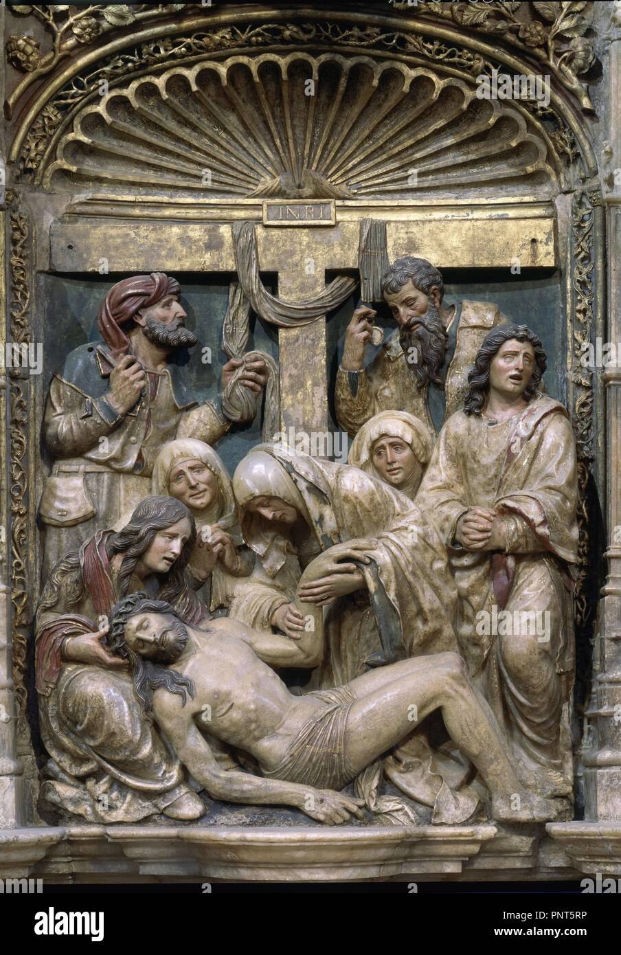 Interno-RETABLO MAYOR-1509-PREDELA-DESCENDIMIENTO. Autore: FORMENT DAMIAN. Posizione: BASILICA DEL PILAR. Saragozza. Saragozza Zaragoza. Spagna. Foto Stock