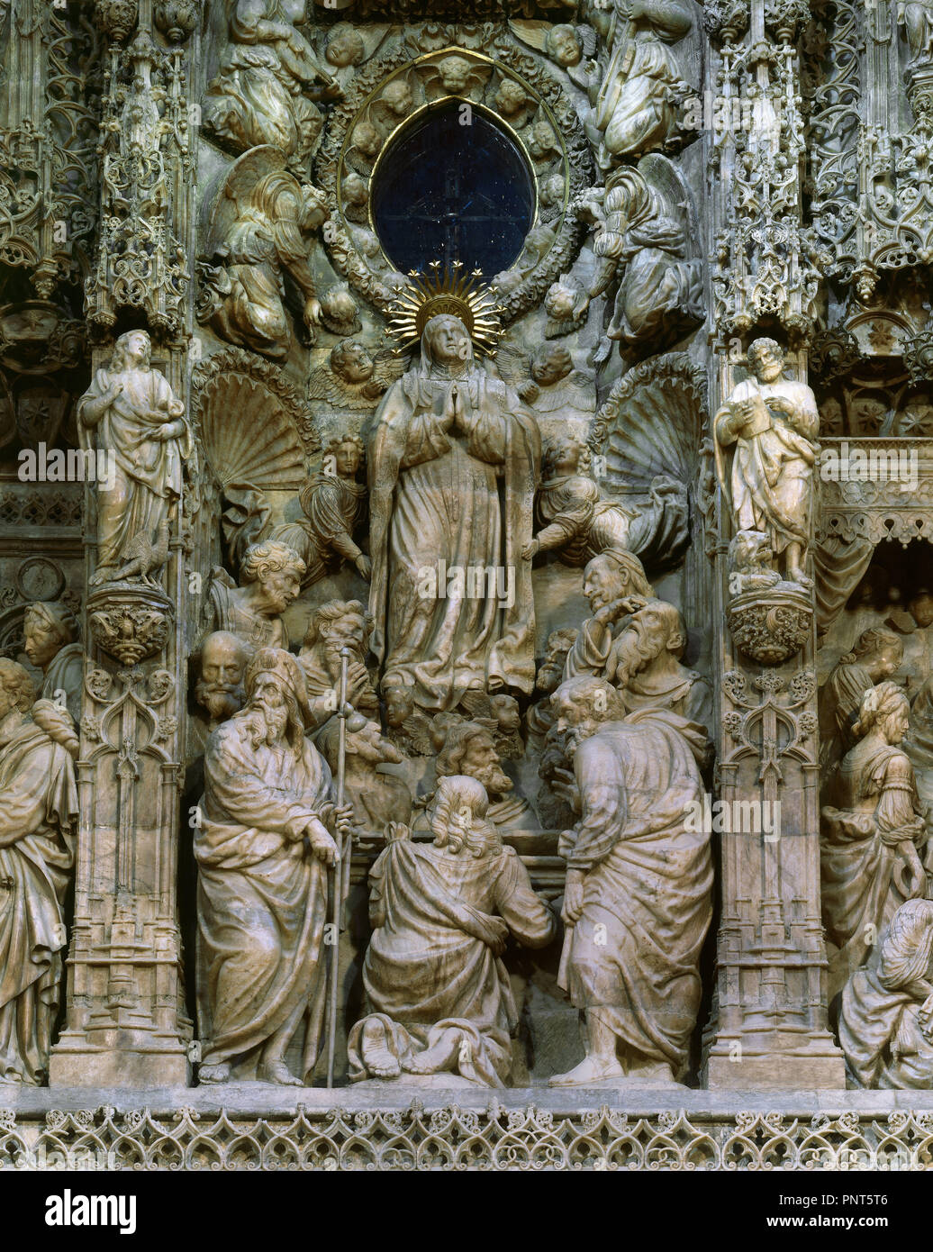 Interno-RETABLO MAYOR-1509-DET ASUNCION VIRGEN Y EXPOSITORIO STMO sacramento. Autore: FORMENT DAMIAN. Posizione: BASILICA DEL PILAR. Saragozza. Saragozza Zaragoza. Spagna. Foto Stock