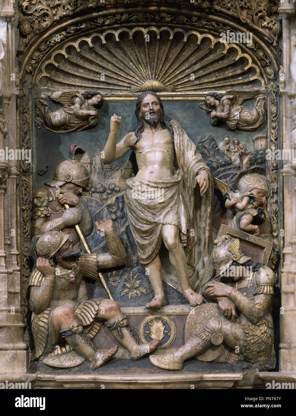 Interno-RETABLO MAYOR-1509-PREDELA:RESURECCION. Autore: FORMENT DAMIAN. Posizione: BASILICA DEL PILAR. Saragozza. Saragozza Zaragoza. Spagna. Foto Stock