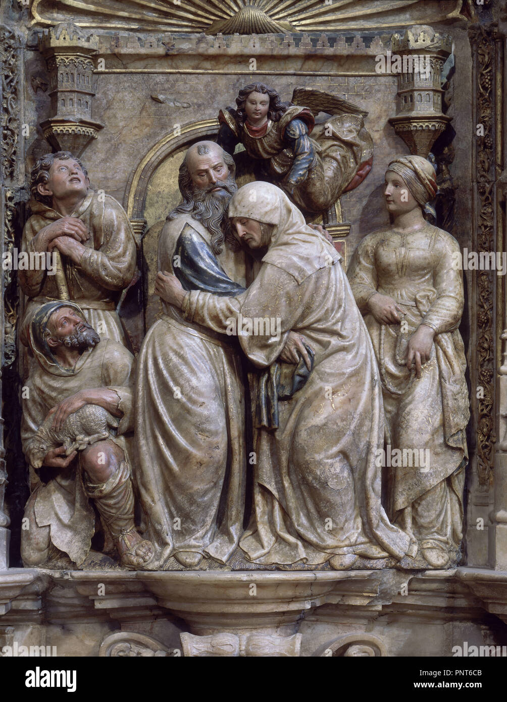 Interno-RETABLO MAYOR-1509-PREDELA-NPER DE LA VIRGEN:STA ANA Y S JOAQUIN. Autore: FORMENT DAMIAN. Posizione: BASILICA DEL PILAR. Saragozza. Saragozza Zaragoza. Spagna. Foto Stock