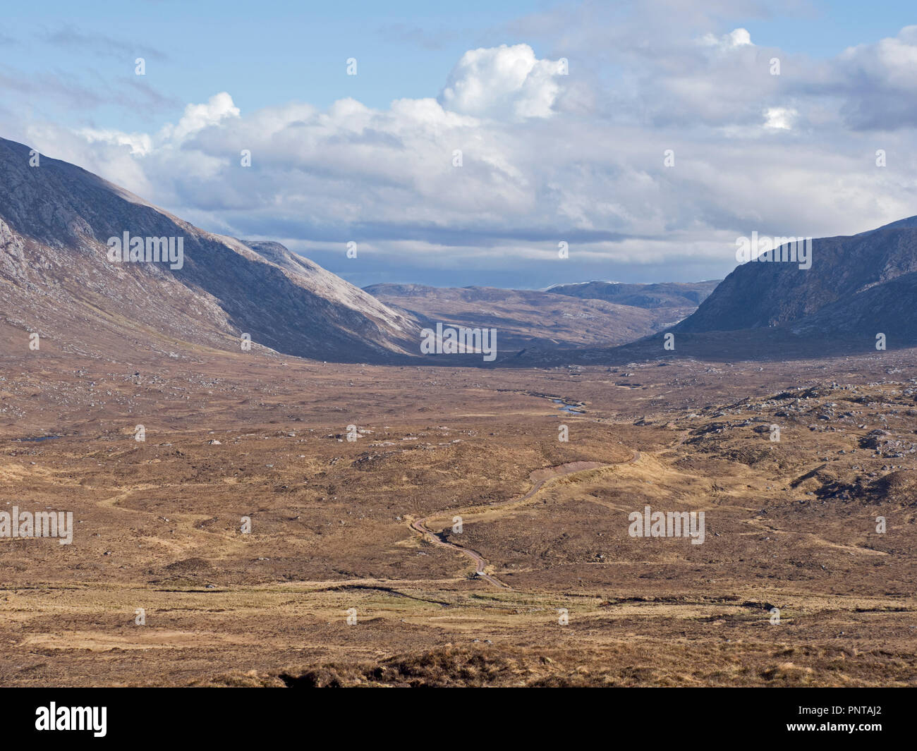 Strath Dionard, Sutherland Scozia, vista guardando verso il basso la Strath che è parte dell'Foinavon SSSI azienda importante a livello nazionale delle popolazioni di verde Foto Stock