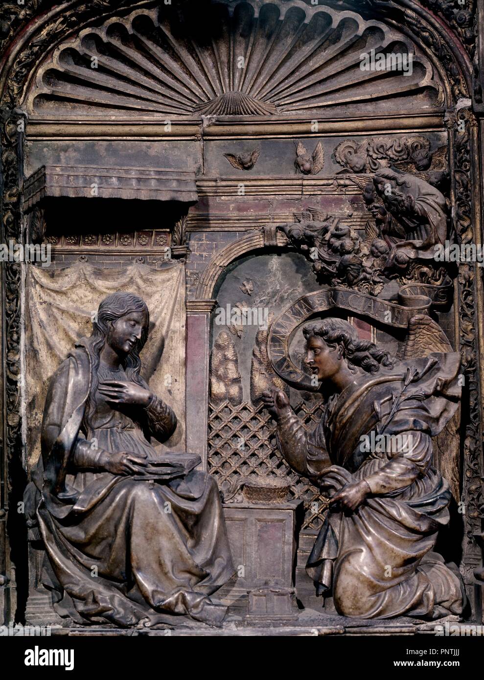 LA ANUNCIACION - 1512-1518 - DETALLE DEL RETABLO DE LA BASILICA DEL PILAR DE ZARAGOZA - RENACIMIENTO ESPAÑOL. Autore: FORMENT DAMIAN. Posizione: BASILICA DEL PILAR. Saragozza. Saragozza Zaragoza. Spagna. Foto Stock