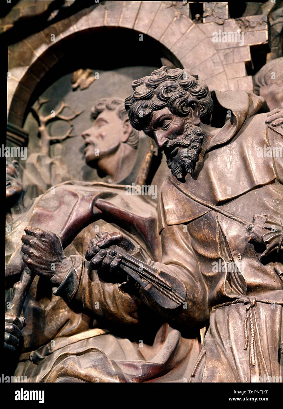 ADORACION DE LOS PASTORES - DETALLE DE PASTORE DELLE NAZIONI UNITE - 1512-1518 - DETALLE DEL RETABLO DE LA BASILICA DEL PILAR DE ZARAGOZA - RENACIMIENTO ESPAÑOL. Autore: FORMENT DAMIAN. Posizione: BASILICA DEL PILAR. Saragozza. Saragozza Zaragoza. Spagna. Foto Stock