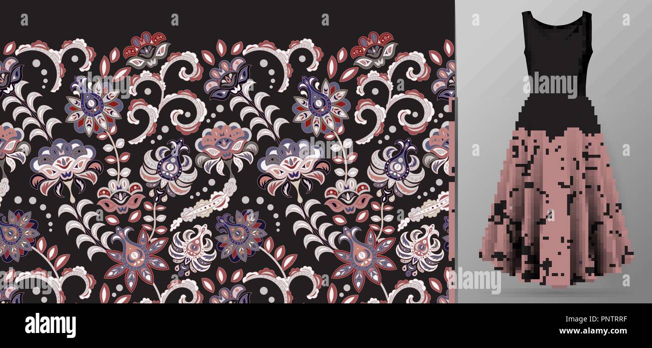 Vettore modello senza cuciture con tonalità pastello fiori pnk ornamento su sfondo nero, disegnati a mano la texture per i vestiti, biancheria, invito card design ecc. Illustrazione Vettoriale
