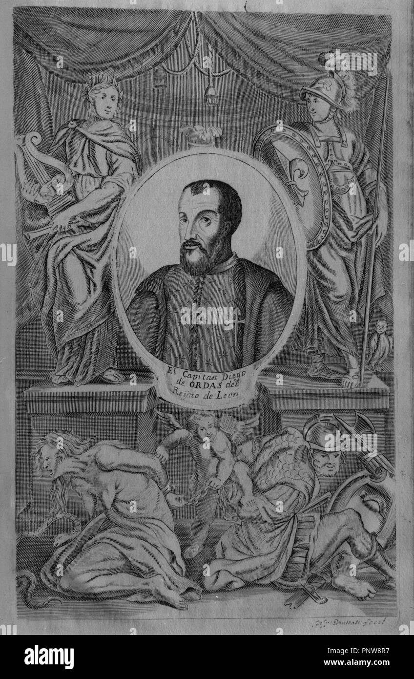 DIEGO DE ORDAS- 1480/1532 - HISTORIA GENERAL DE LOS HECHOS DE LOS CASTELLANOS en las Islas de Tierra FIRME DEL MAR OCEANO - 1601. Autore: HERRERA Y TORDESILLAS ANTONIO. Posizione: Biblioteca Nacional-COLECCION. MADRID. Spagna. Foto Stock