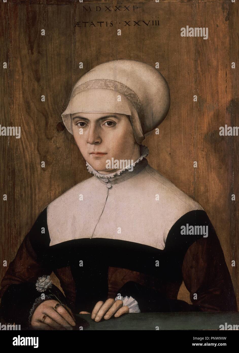 "La moglie del orafo di Augsburg, Jörg Zörer, all'età di 28", 1531, olio su pannello, 68 cm x 51 cm, P02184. Autore: AMBERGER CHRISTOPH. Posizione: Il MUSEO DEL PRADO-PINTURA. MADRID. Spagna. Foto Stock