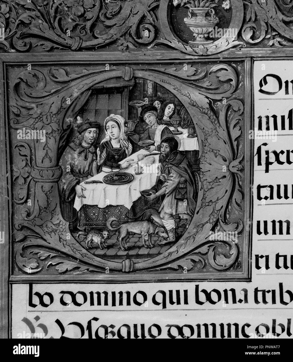 MISAL DEL CARDENAL CISNEROS - Tomo 4 - INICIAL HISTORIADA CON LA MINIATURA DEL RICO EPULON Y EL POBRE LAZARO - SIGLO XVI. Posizione: Biblioteca Nacional-COLECCION. MADRID. Spagna. Foto Stock