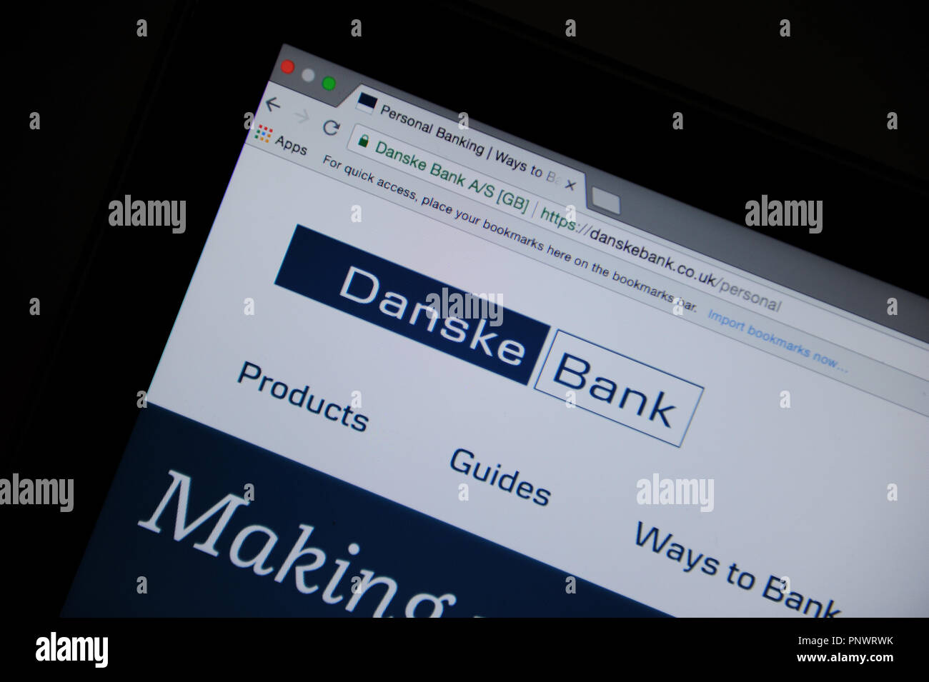 Danske Bank sullo schermo di un computer Foto Stock