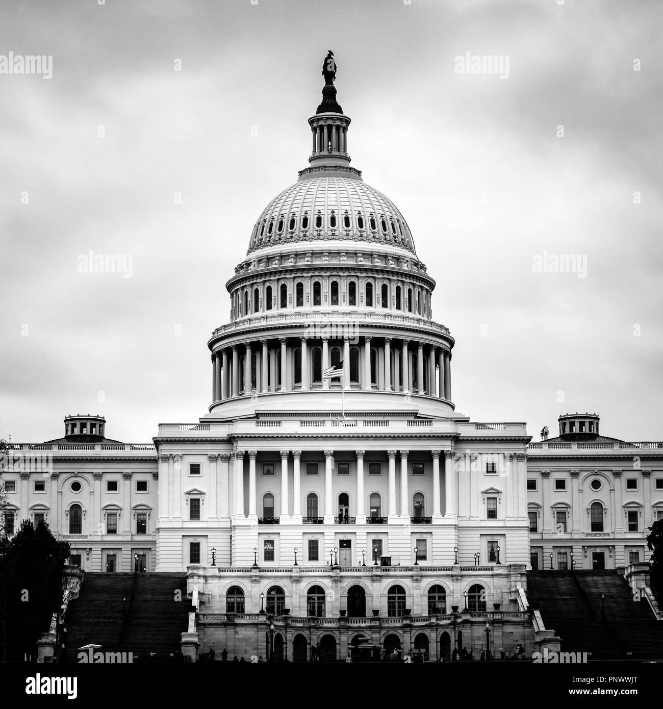 Stati Uniti Campidoglio in piazza e in bianco e nero, Washington DC, Stati Uniti d'America Foto Stock