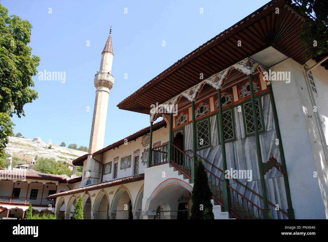 L'Ucraina. Repubblica autonoma di Crimea. Bakhchisaray. Khan's Palace. Grande Moschea di Khan. Costruito da Sahib I Giray. Il XVI secolo. Esterno. Foto Stock