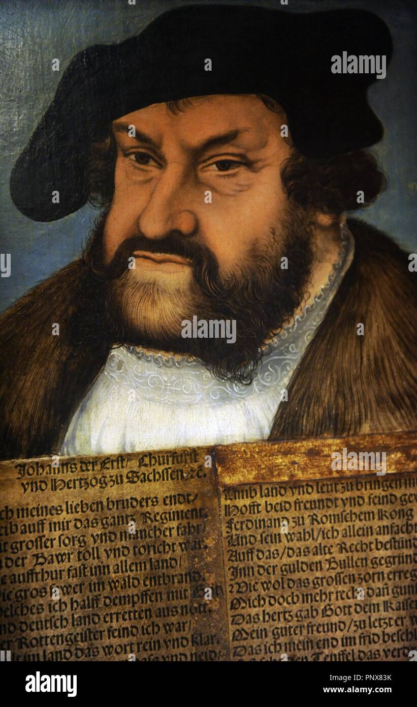 Giovanni di Sassonia (1468-1532). Elettore di Sassonia (1525-1532). Ritratto del pittore tedesco Lucas Cranach il Vecchio (1472-1553). Wittenberg, 1532-1533. Museo Storico Tedesco. Berlino. Germania. Foto Stock