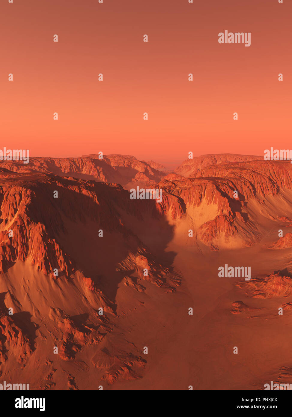 Montagne e canyon su Marte Foto Stock