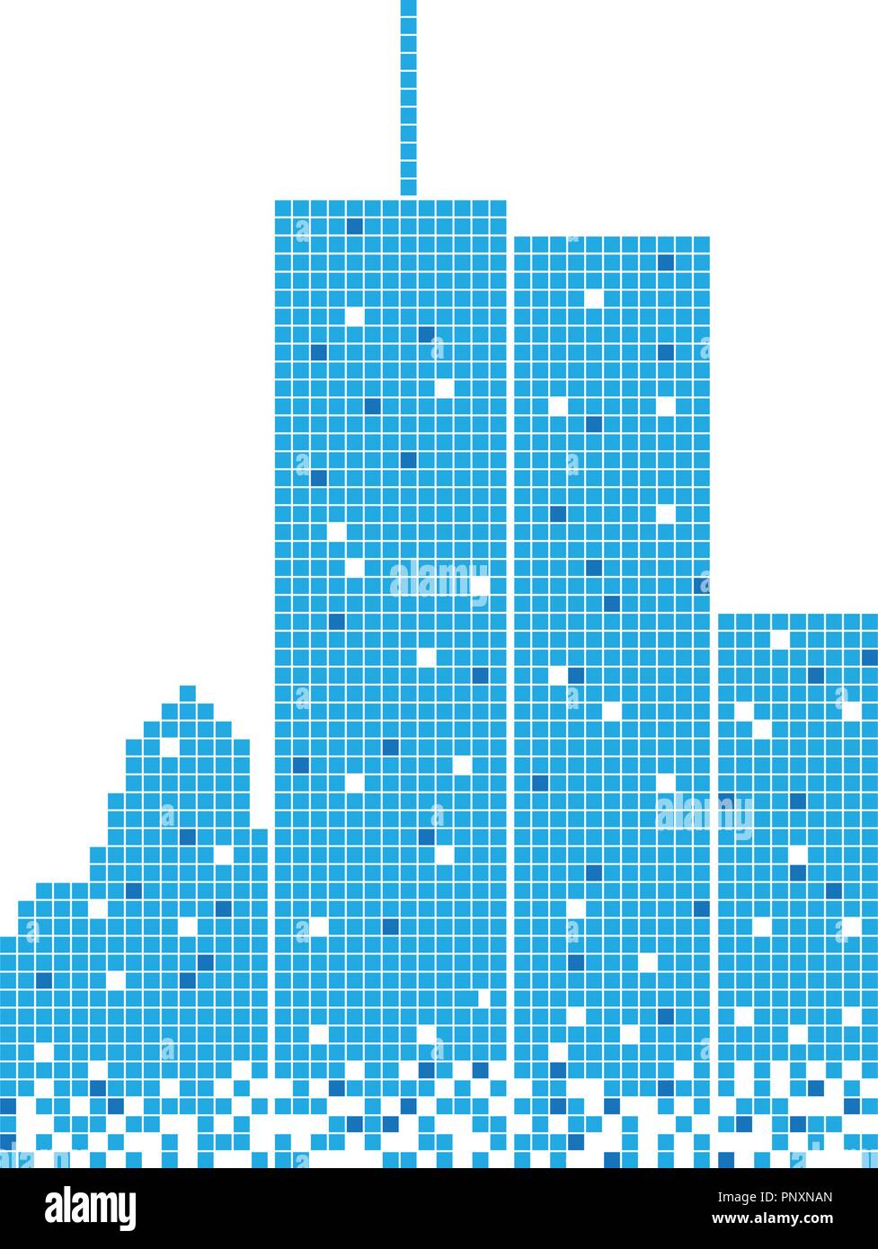 Pixel edificio blu design illustrazione vettore modello Illustrazione Vettoriale