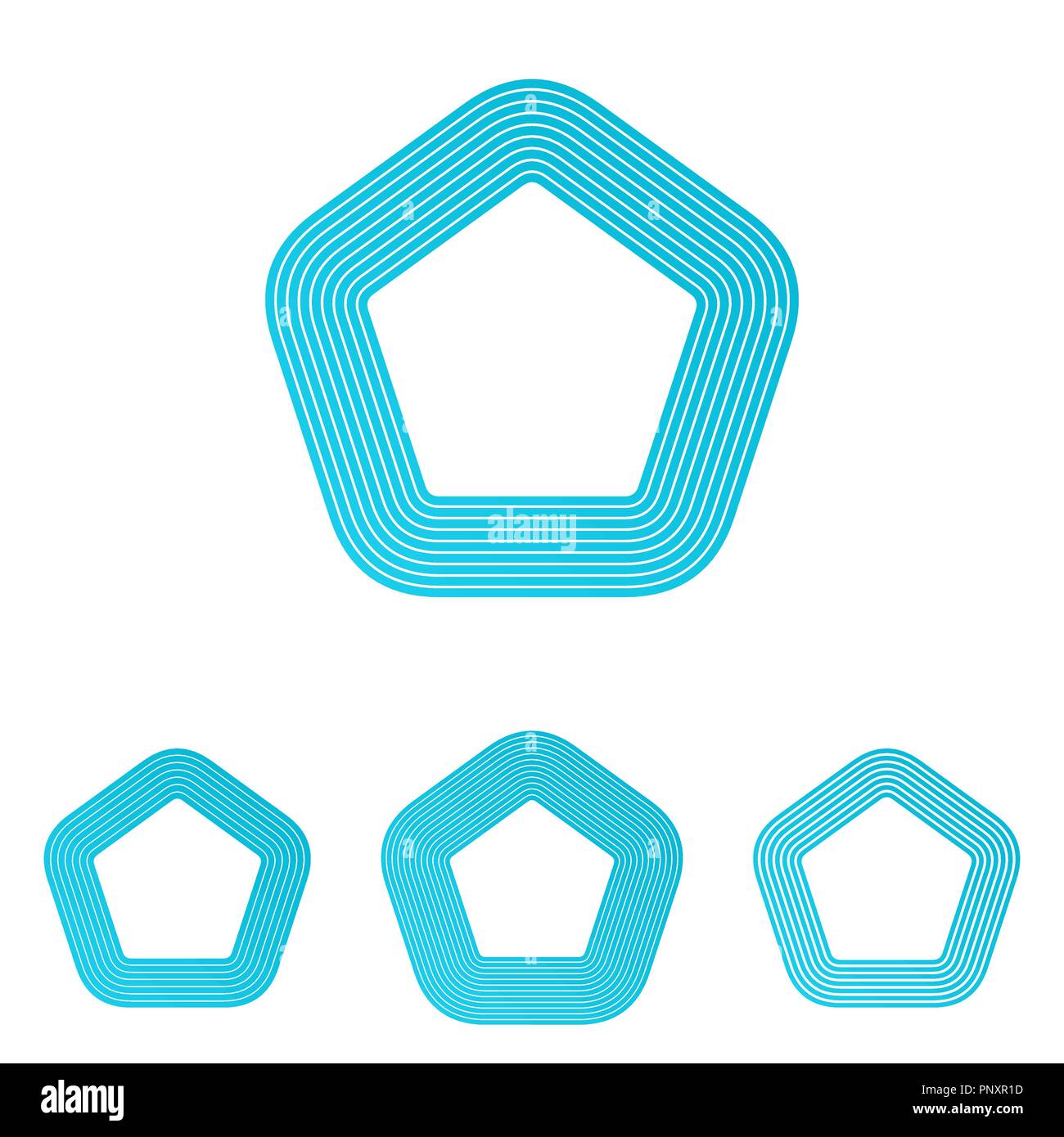 Linea di ciano pentagono logo design set Illustrazione Vettoriale