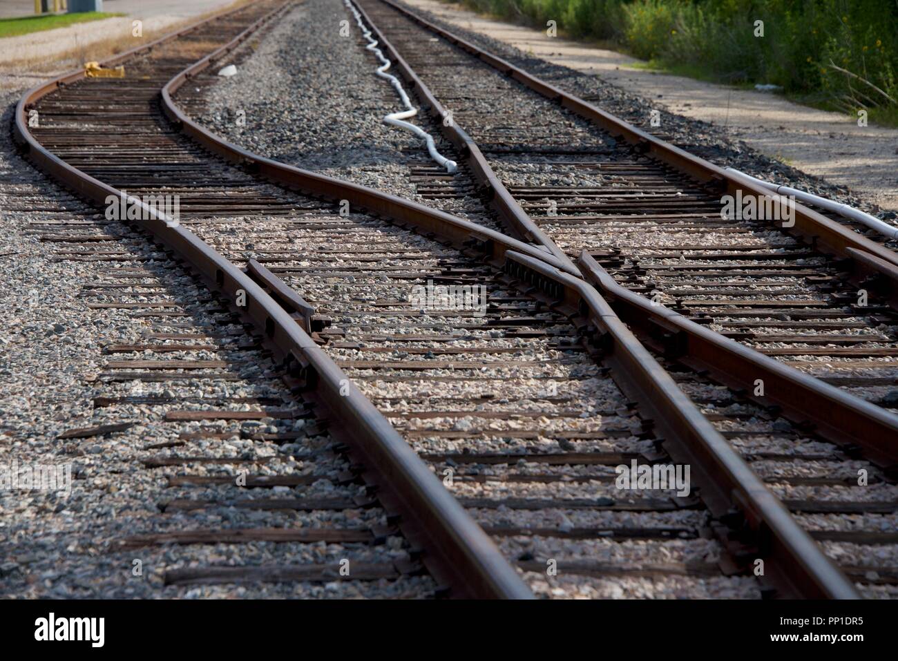 Deviatoio ferroviario via dentro i limiti della città di Houston Foto Stock