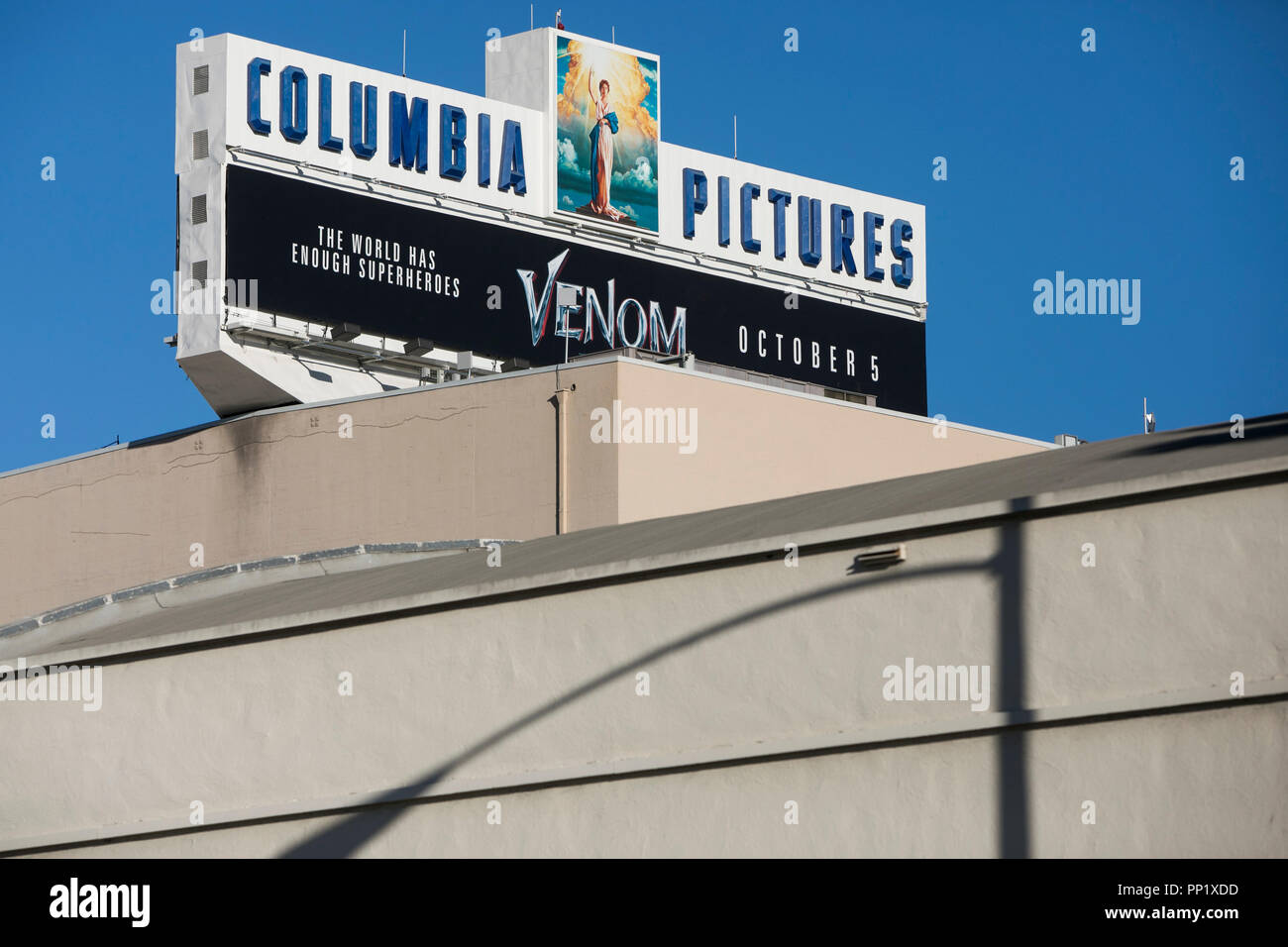 Un logo segno al di fuori della sede centrale di Sony Pictures Entertainment a Culver City, California, il 15 settembre 2018. Foto Stock
