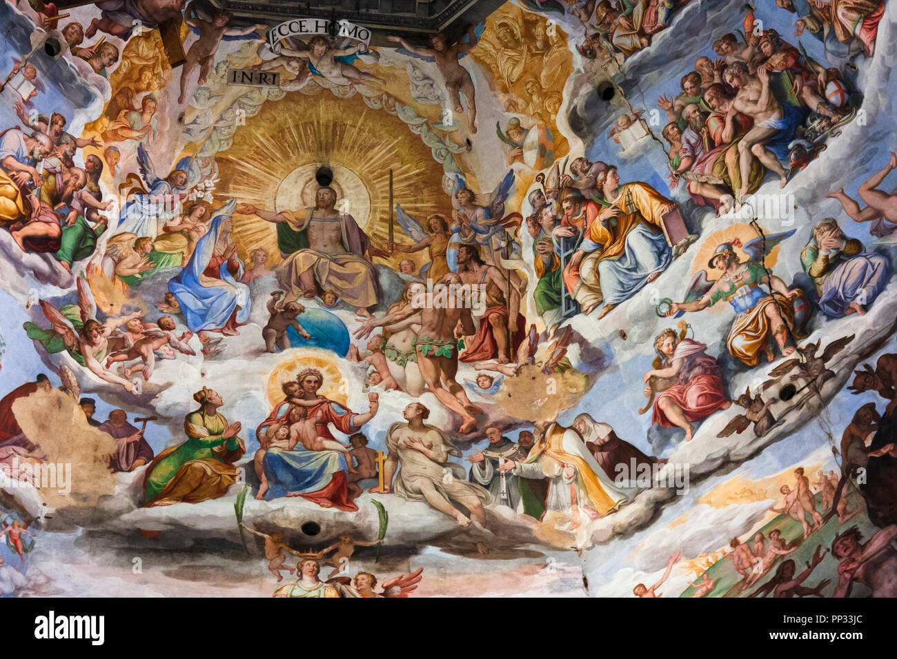 Il giudizio ultimo affresco (dettaglio) all'interno della cupola del Duomo di Firenze, Firenze, Italia Foto Stock