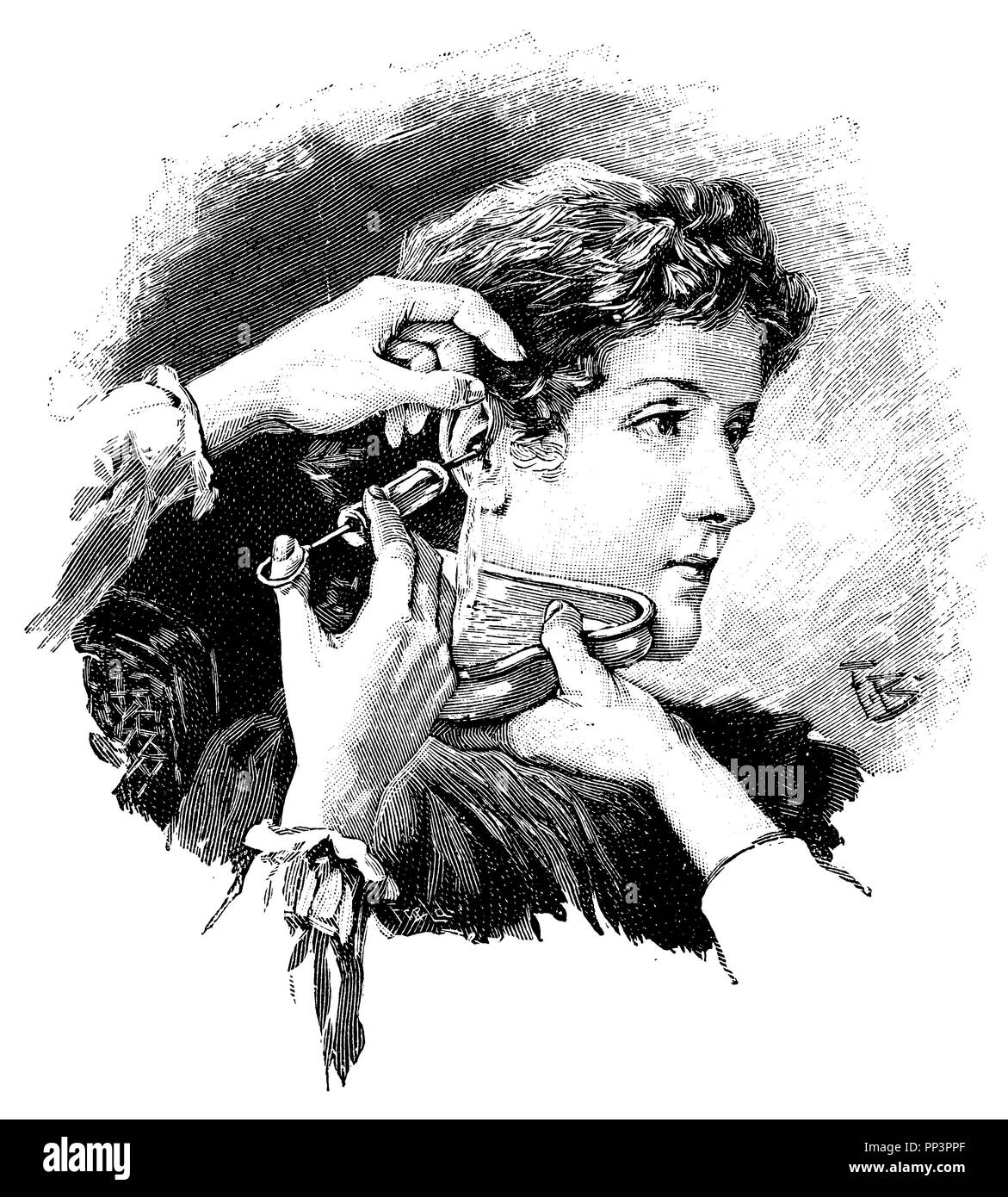 Applicazione dell'orecchio siringa, 1905 Foto Stock