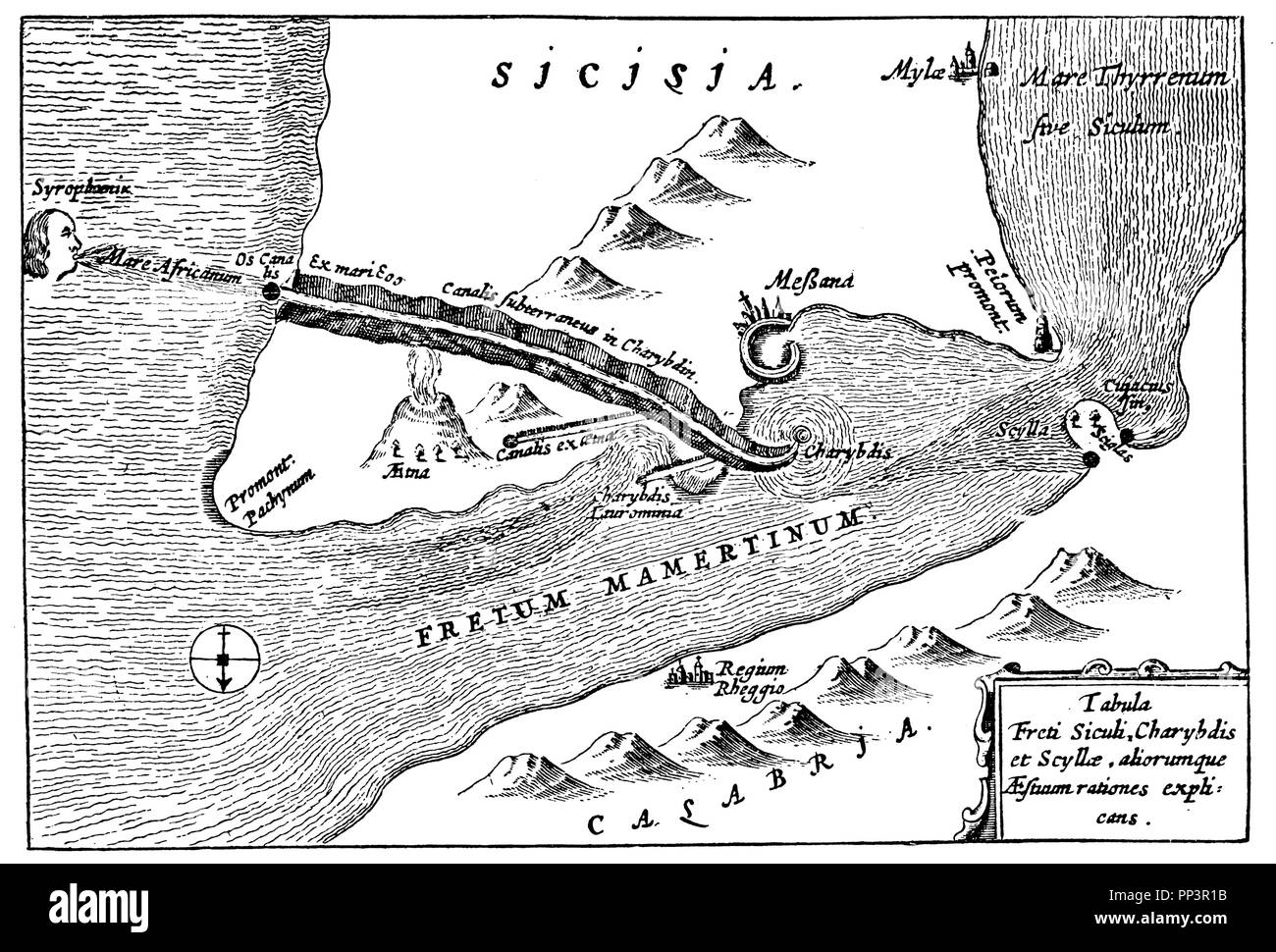 Il mare Skylla turbolenza e Cariddi in Sicilia. Dopo Athanasius Kircher, 1665, Athanasius Kircher 1902 Foto Stock