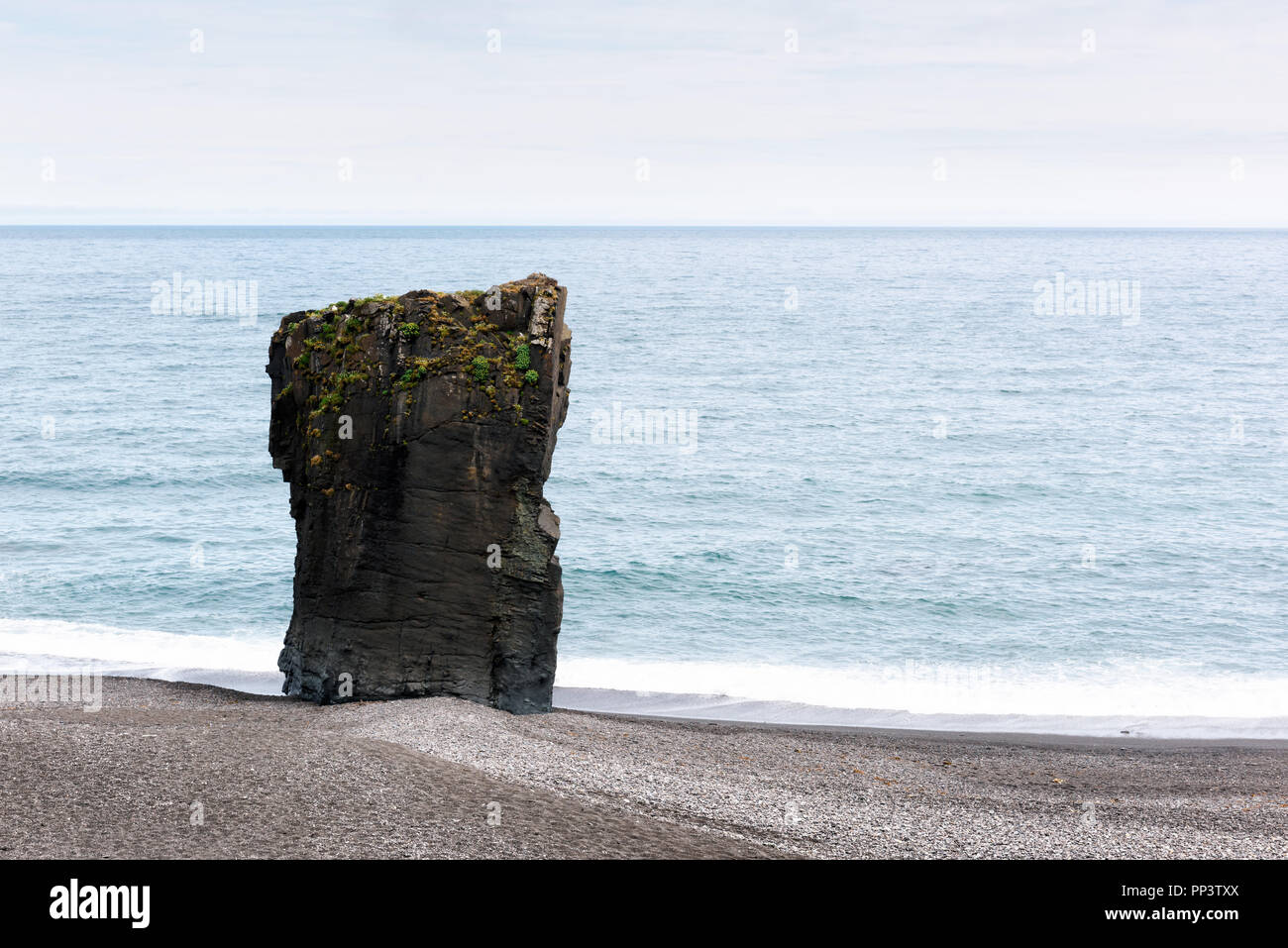 Da solo il basalto roccia su Islanda costa. Fotografia di paesaggi Foto Stock