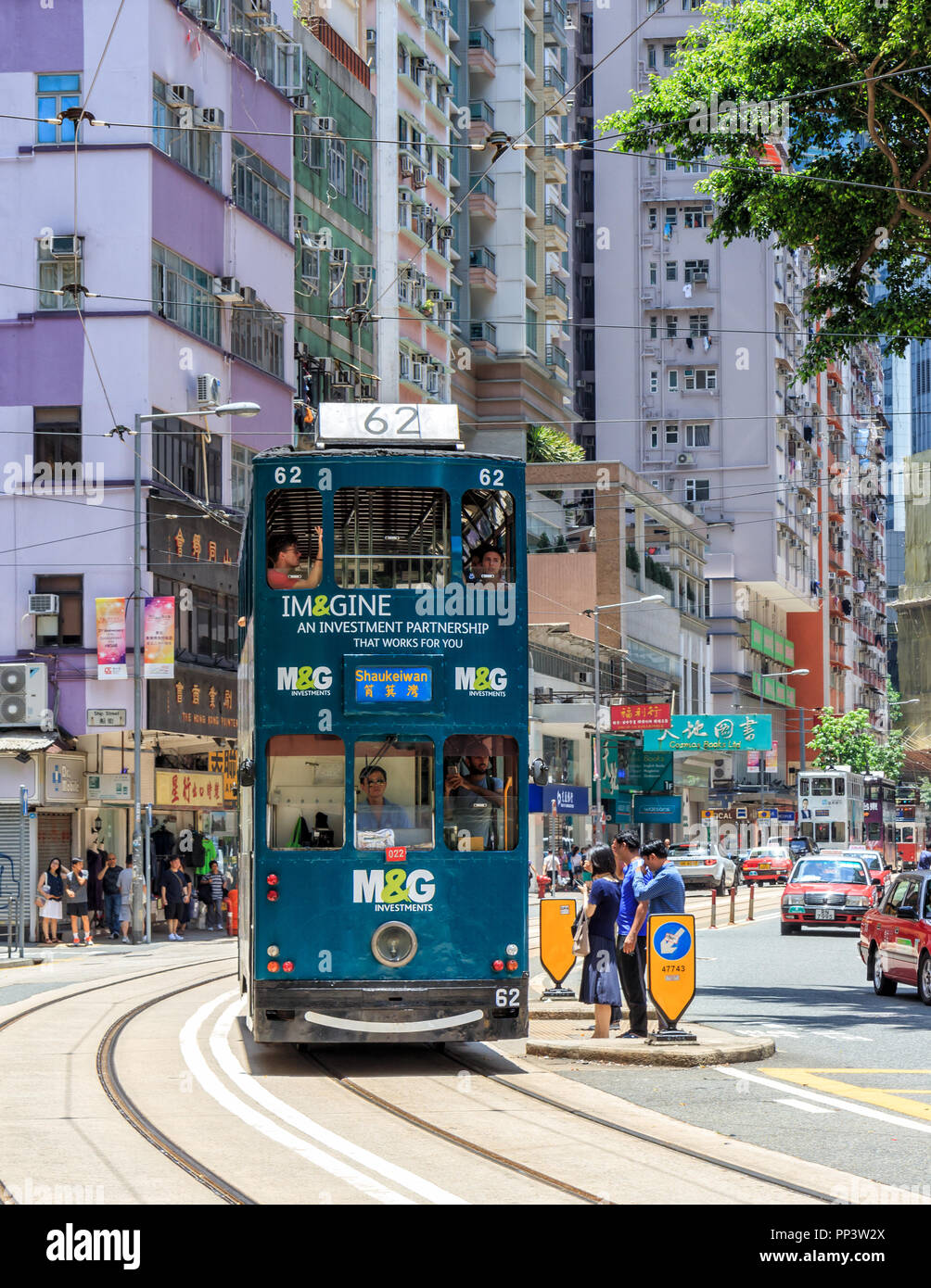 Hong Kong - Luglio 01, 2018: il tram in Isola di Hong Kong Foto Stock