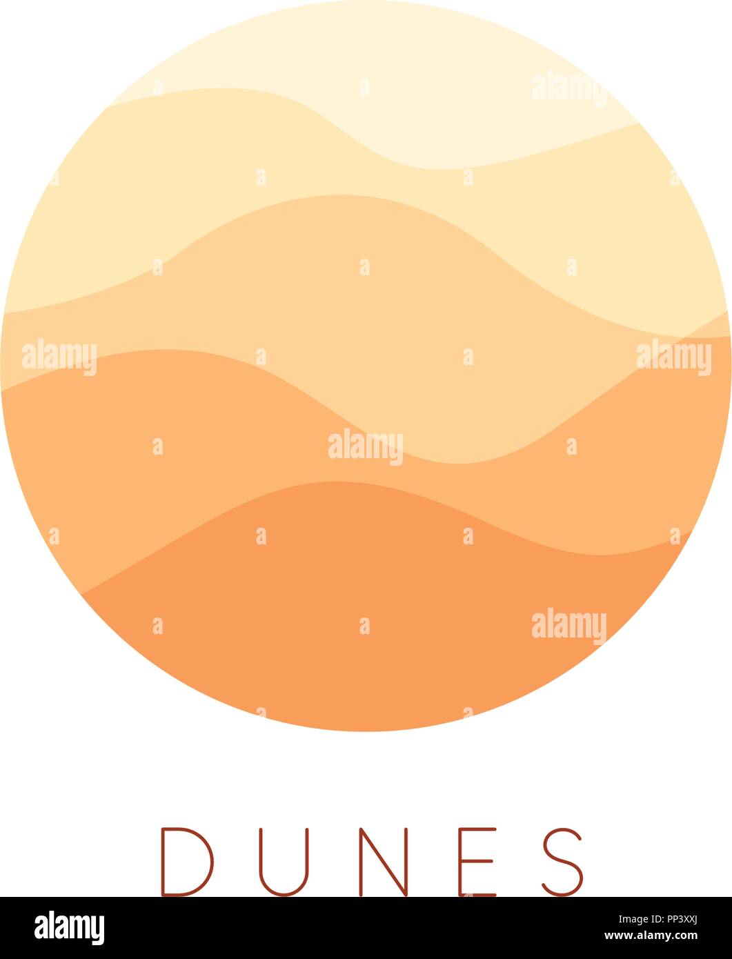 Le dune di sabbia icona vettore. Il paesaggio del deserto modello logo. Abstract round flat logotipo di stile. Illustrazione Vettoriale
