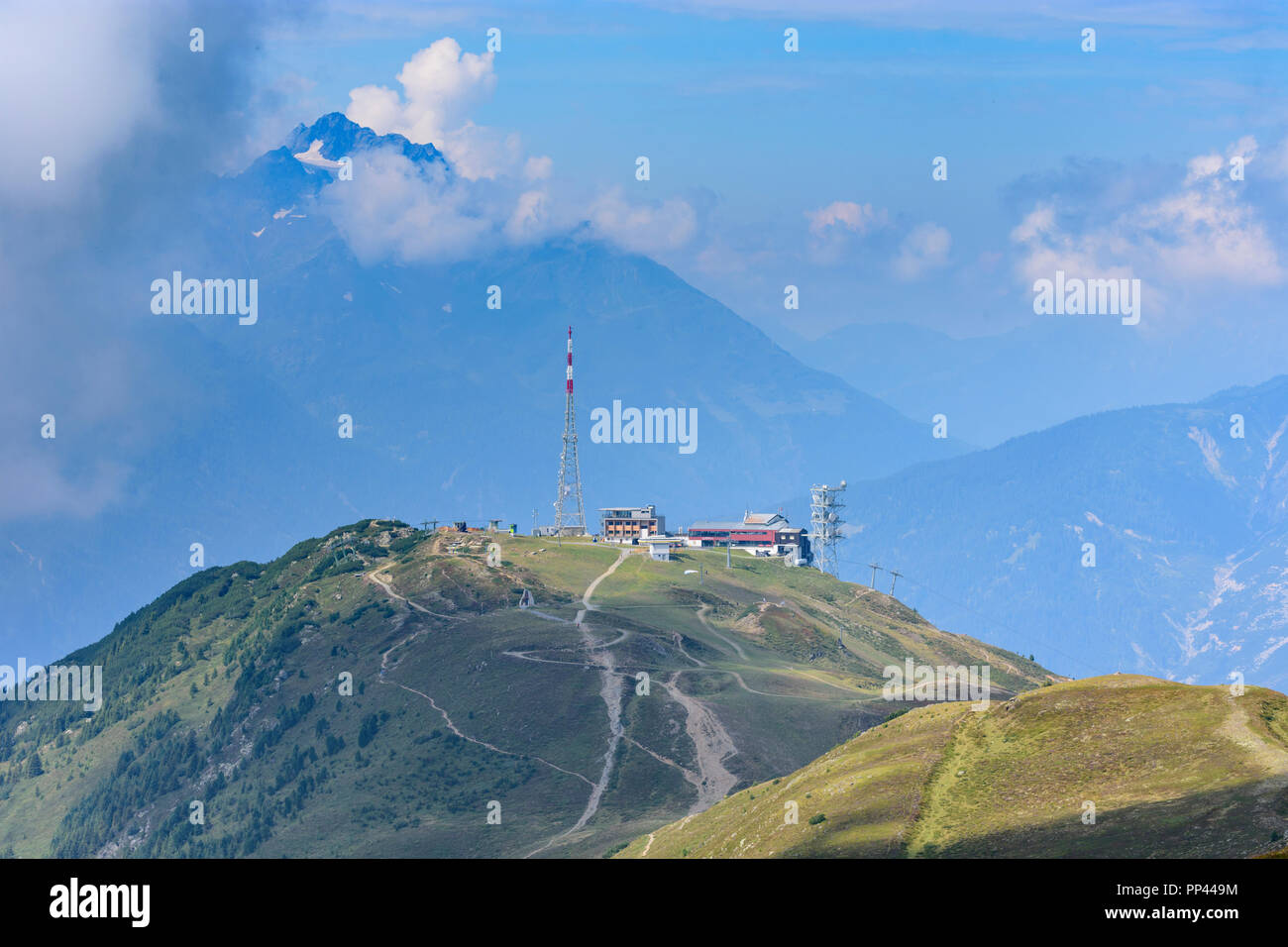 Venet: montagna Venet summit Krahberg, ghiacciaio a montagna Hoher Riffler, Regione TirolWest, Tirolo Tirolo, Austria Foto Stock