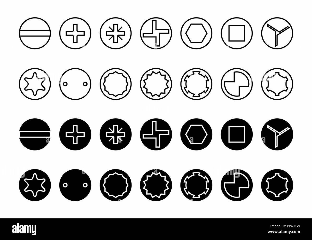 Un insieme di diversi tipi di vite di testa Immagine e Vettoriale Alamy