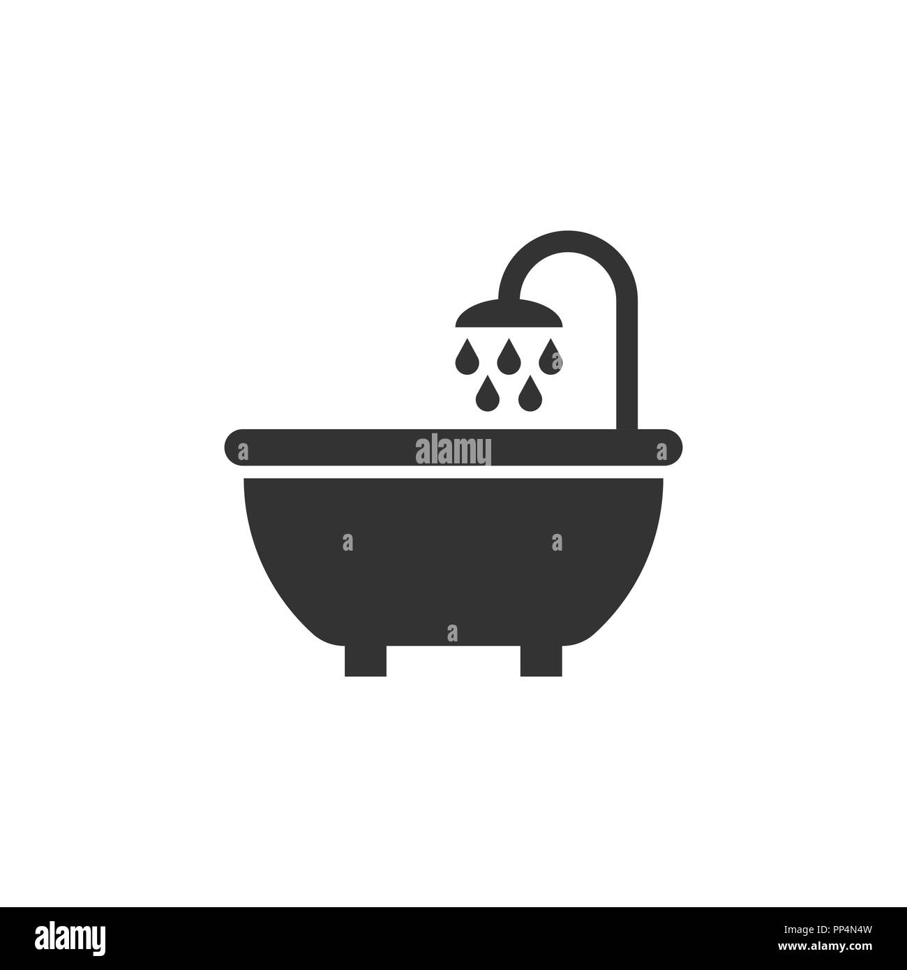 Vasca da bagno doccia icona in stile appartamento. Bagno igiene illustrazione vettoriale bianco su sfondo isolato. Bath spa la concezione di business. Illustrazione Vettoriale