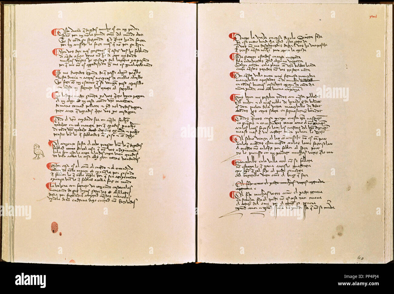 LIBRO DEL BUEN AMOR -MANUSCRITO SIGLO XIV - PAGINA DEL INTERIOR - COPISTA ALFONSO DE PARADINAS REALIZADO EN EL SIGLO XV. Autore: Arcipreste de Hita (RUIZ JUAN). Posizione: UNIVERSIDAD BIBLIOTECA. SALAMANCA. Spagna. Foto Stock