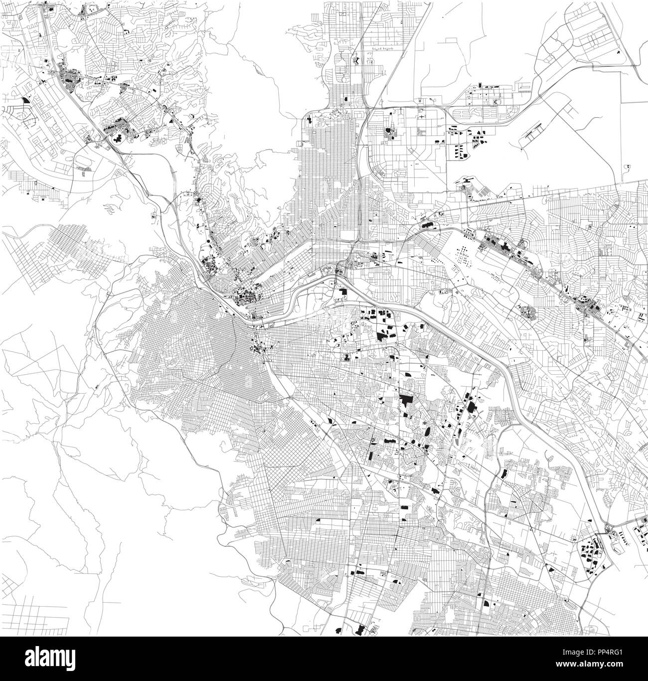 El Paso mappa, Ciudad Juarez, vista satellitare, bianco e nero mappa. Directory di strada e mappa della città. Texas. Stati Uniti Illustrazione Vettoriale