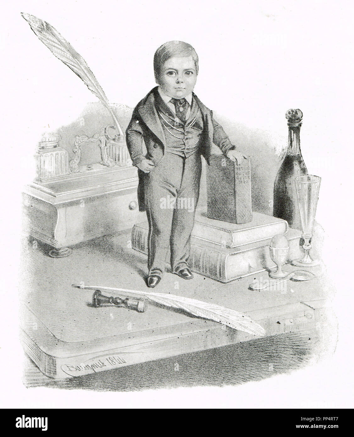 Charles Sherwood Stratton, meglio noto con il suo nome di fase Generale Tom Thumb, nel 1844, in occasione di una visita alla regina Victoria Foto Stock