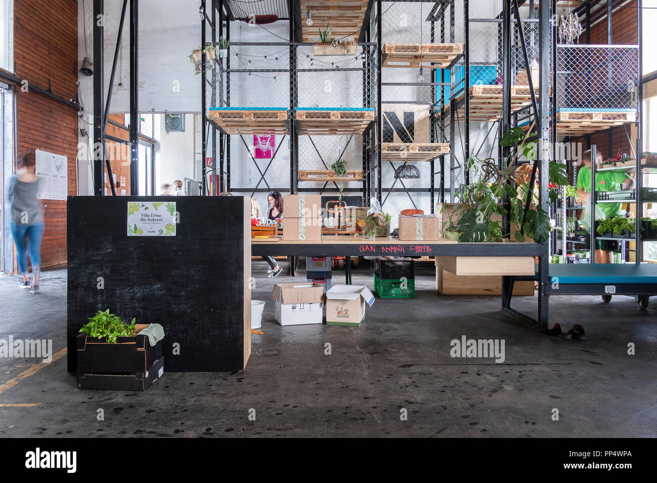 Il Nordbahn-Halle è stato sviluppato come un uso provvisorio come Parte del progetto di sviluppo 'Cischung:Nordbahnhof' Foto Stock
