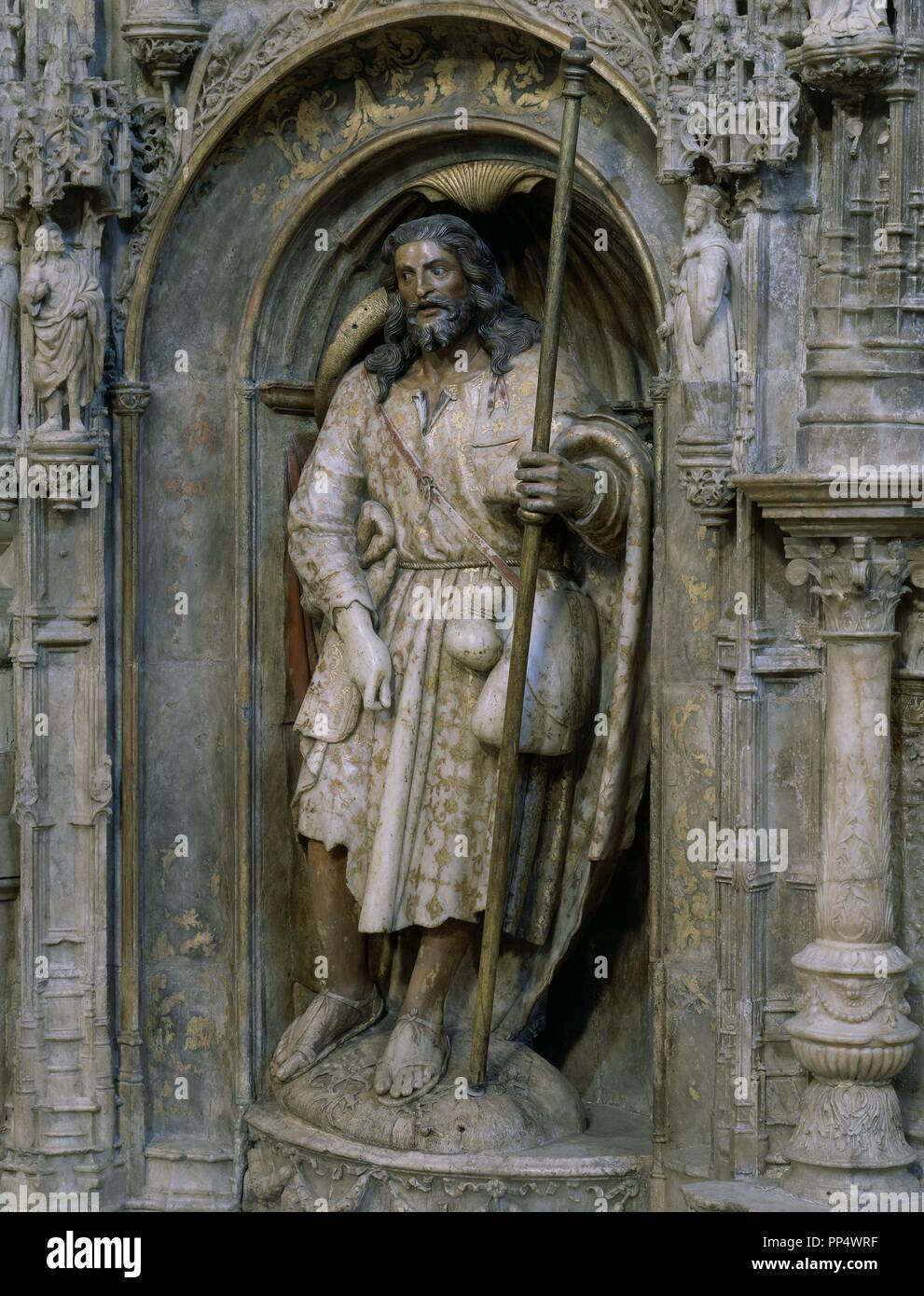 Interno-RETABLO MAYOR-1509-ESCULTURA DE SANTIAGO. Autore: FORMENT DAMIAN. Posizione: BASILICA DEL PILAR. Saragozza. Saragozza Zaragoza. Spagna. Foto Stock