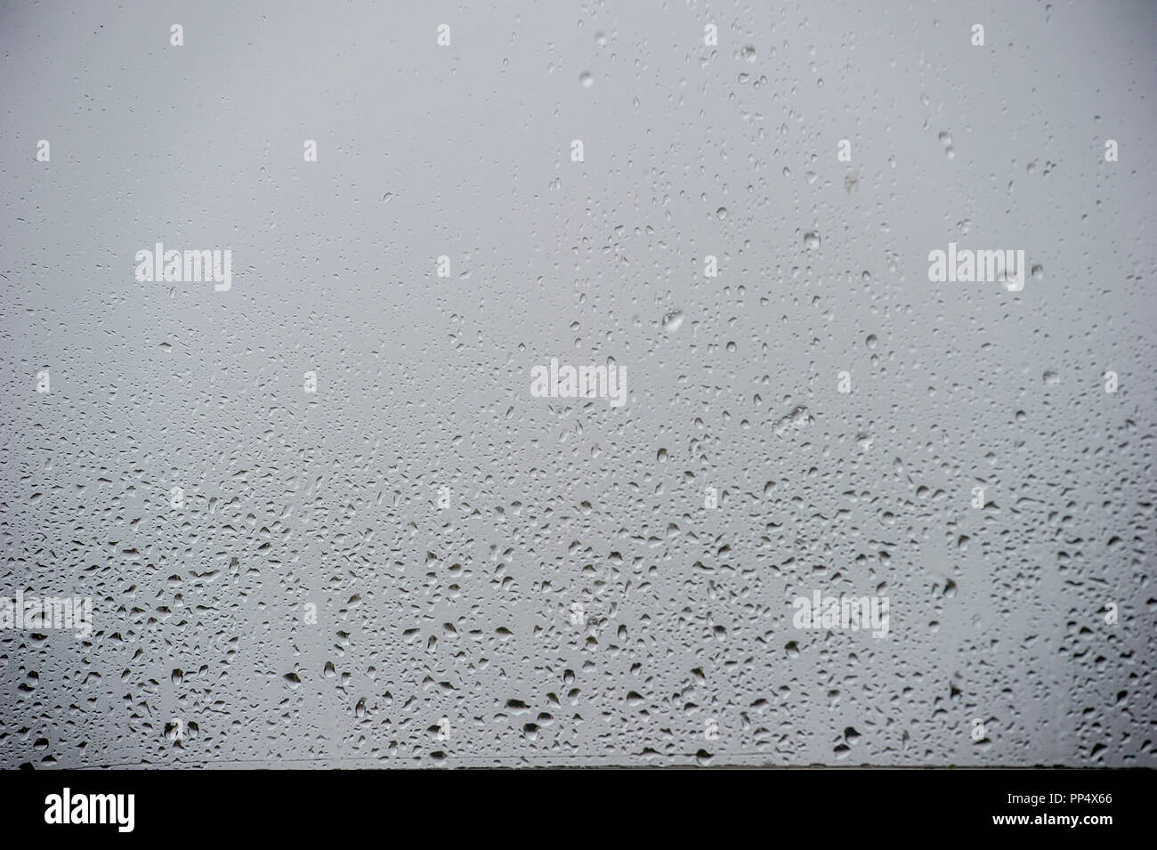 Gocce di acqua su un vetro di finestra - Banca tipico Meteo Vacanze in Gran Bretagna Foto Stock