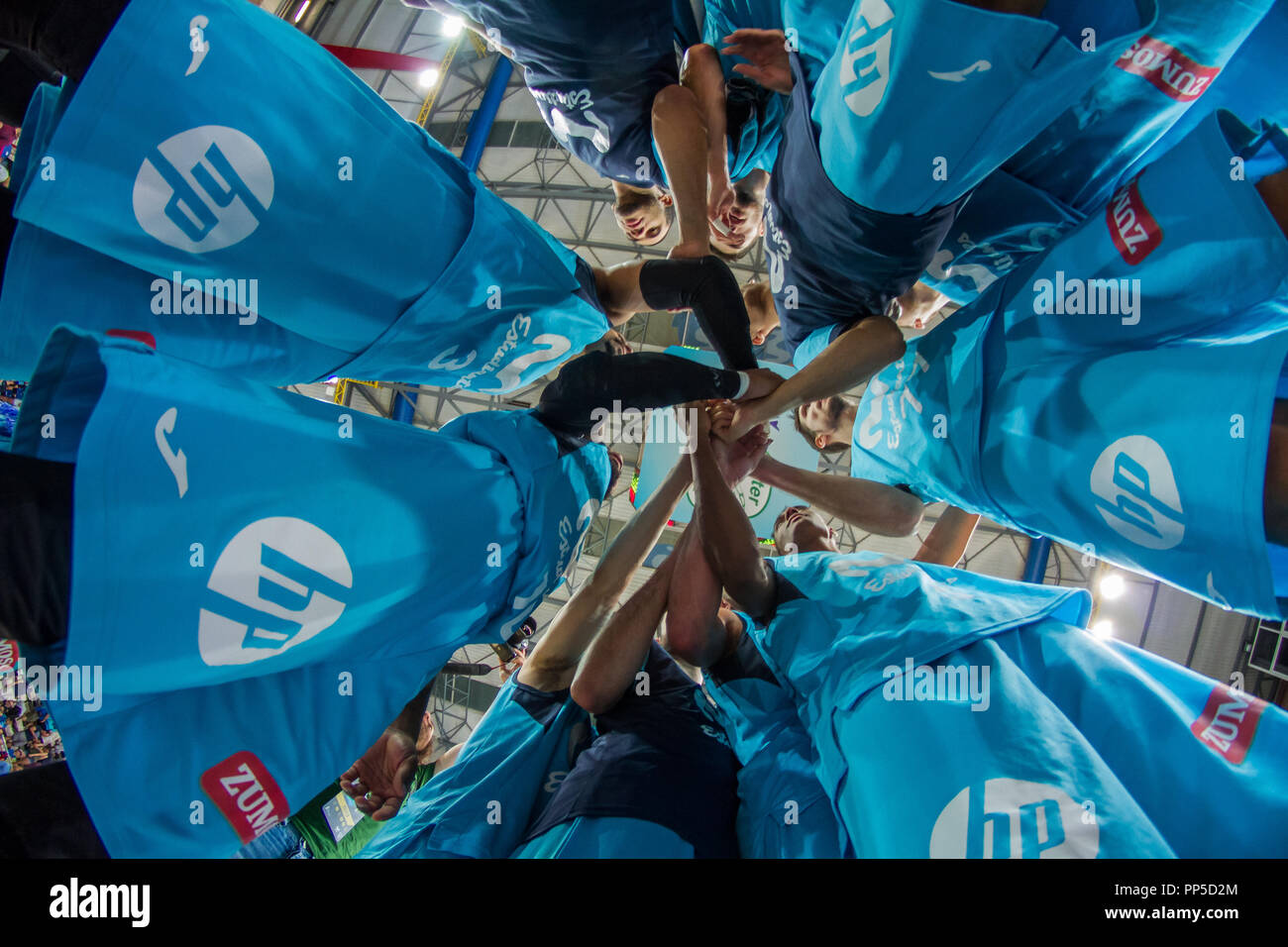 Torrejón de Ardoz, Spagna. Il 22 settembre, 2018. Movistar Estudiantes durante Norrköping delfini vittoria su Movistar Estudiantes (69 - 71) nel basket FIBA Champions League qualification round 1 gioco 2 celebrato nel Pabellón Jorge Garbajosa in Torrejón de Ardóz, Madrid (Spagna). Il 22 settembre 2018. Credito: Juan Carlos García Mate/Pacific Press/Alamy Live News Foto Stock