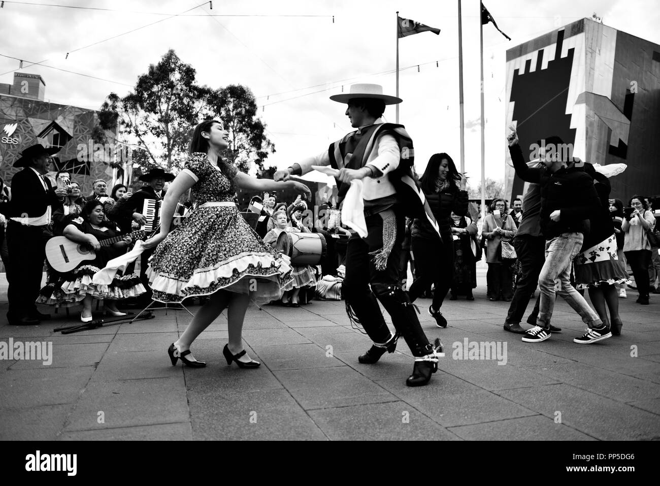 Fiestas Patrias, terra natale vacanze, il cileno celebrazione della festa nazionale presso la Federation Square a Melbourne VIC, Australia, 18 settembre 2018 Foto Stock