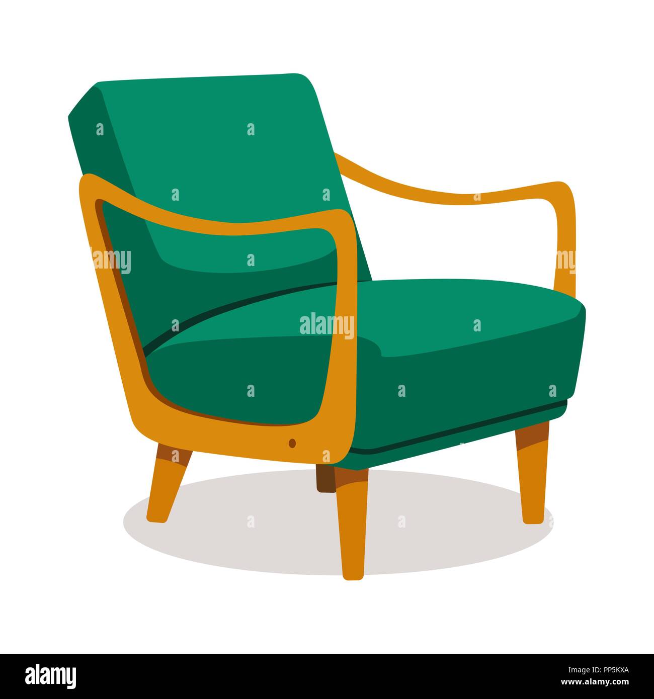 Moderno soft verde poltrona con imbottitura - interior design elemento isolato su sfondo bianco. Illustrazione Vettoriale