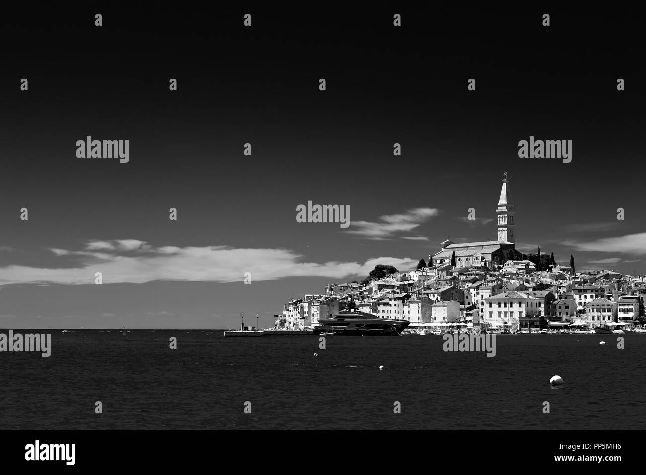 Città di Rovigno visualizzazione bianco e nero, Istria regione della Croazia Foto Stock