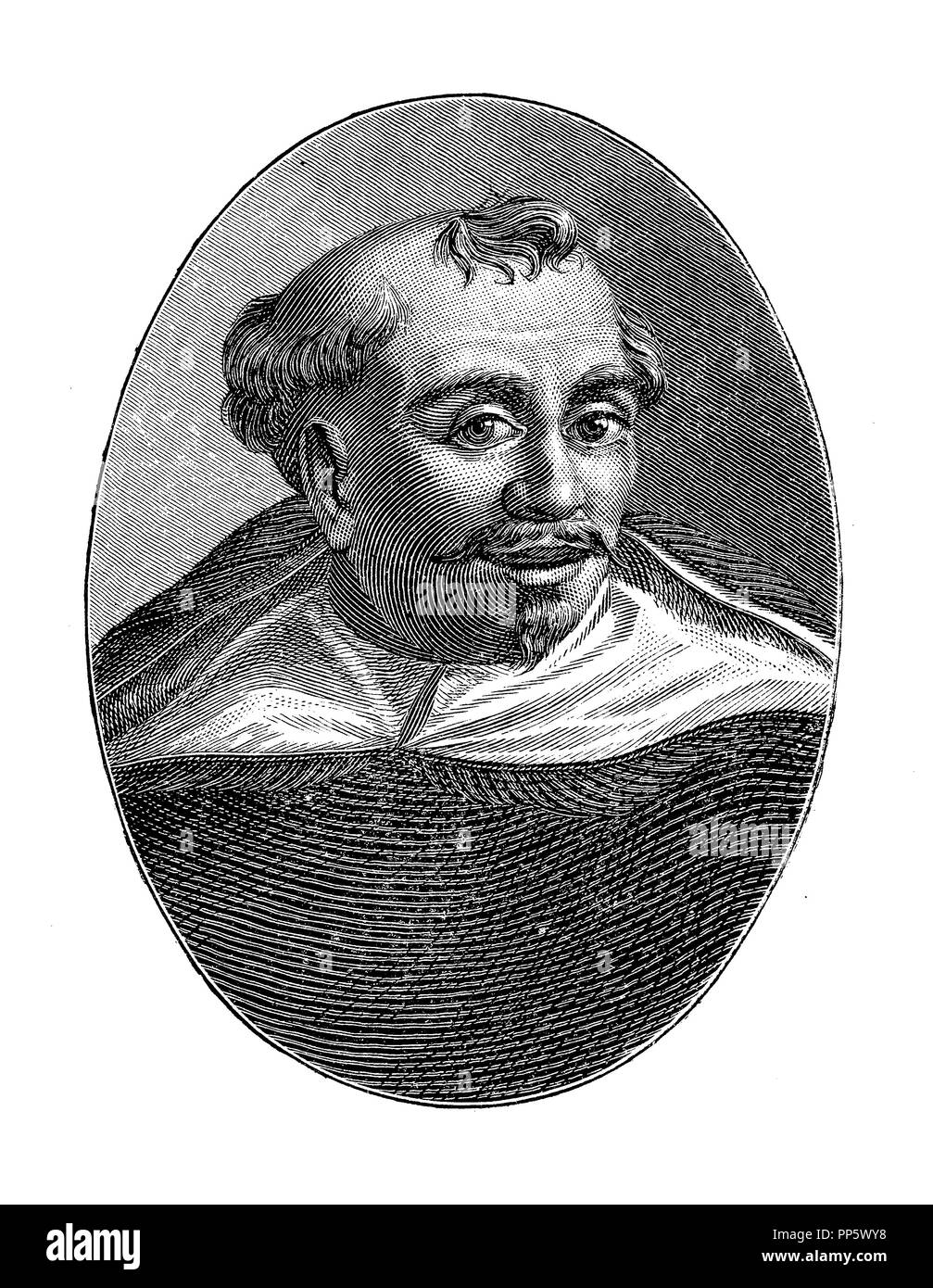 Ritratto di incisione di Matteo Bandello (1480-1562), uomo del Rinascimento, scrittore italiano, soldato, monaco e poi vescovo cattolico in Francia Foto Stock