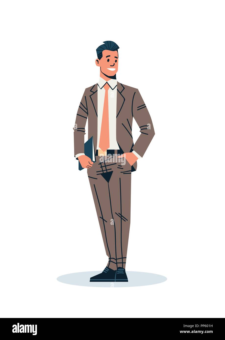 Imprenditore tenendo la cartella documenti business ufficio uomo lavoratore maschio personaggio dei cartoni animati isolato pieno piatto verticale di lunghezza Illustrazione Vettoriale