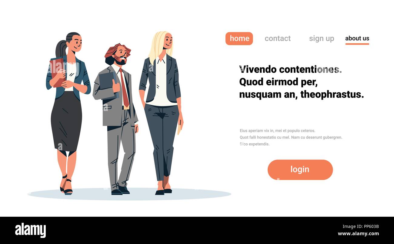 Business team di persone che cercano qualcosa di imprenditore donne insieme permanente tenendo la cartella concetto di lavoro di squadra maschile femminile personaggio dei fumetti a piena lunghezza isolati piana orizzontale dello spazio di copia Illustrazione Vettoriale