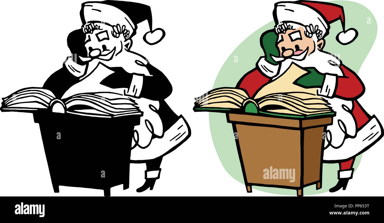 Babbo Natale lettura auguri di Buon Natale dal suo ledger. Illustrazione Vettoriale